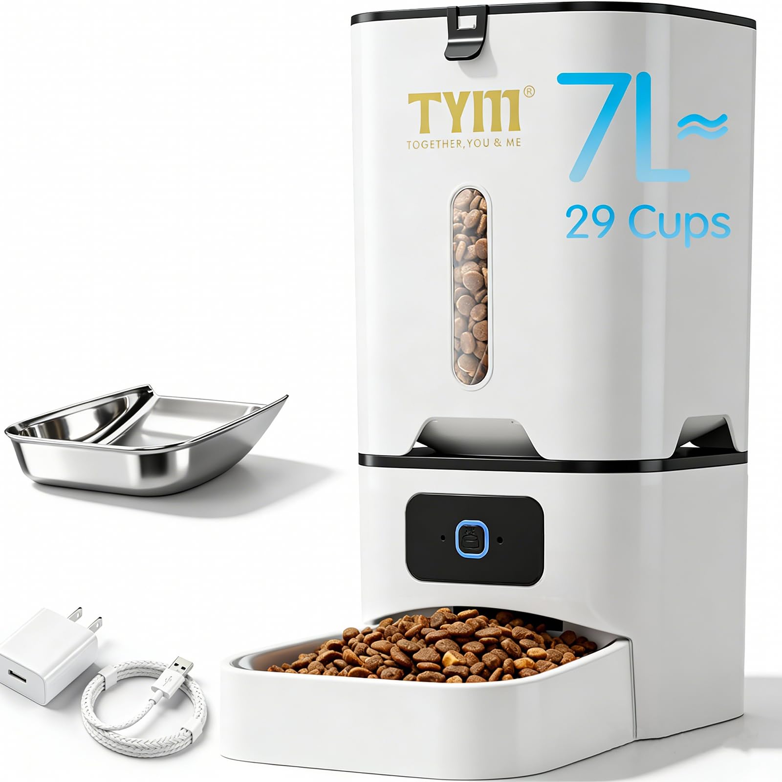 TYM Automatic Cat Feeder front view with 7L capacity for daily meals