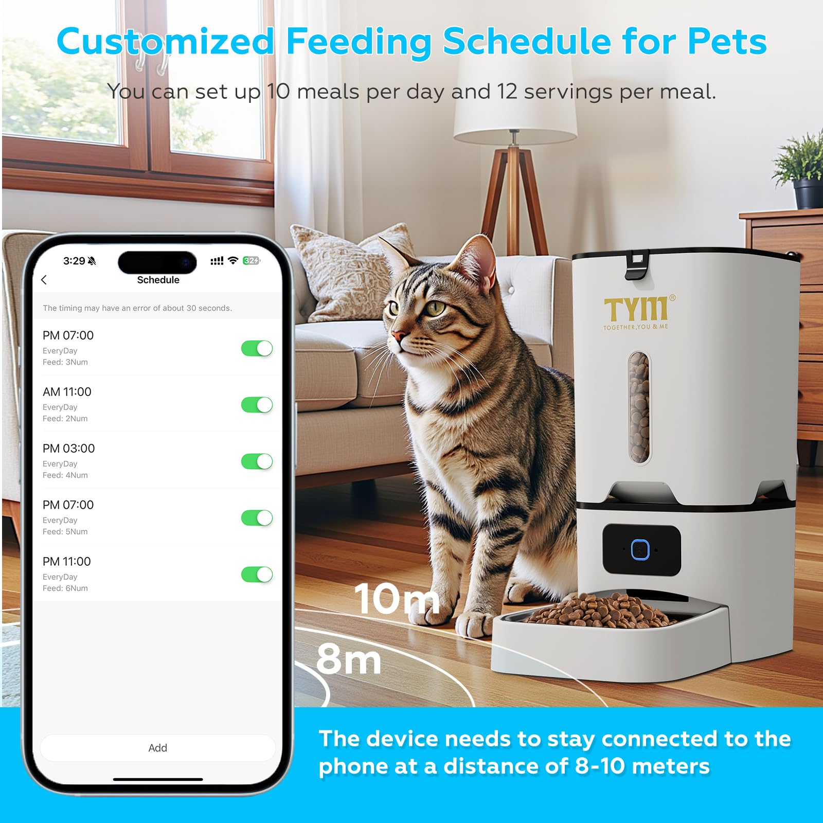 TYM feeder dual power setup with DC adapter and backup battery