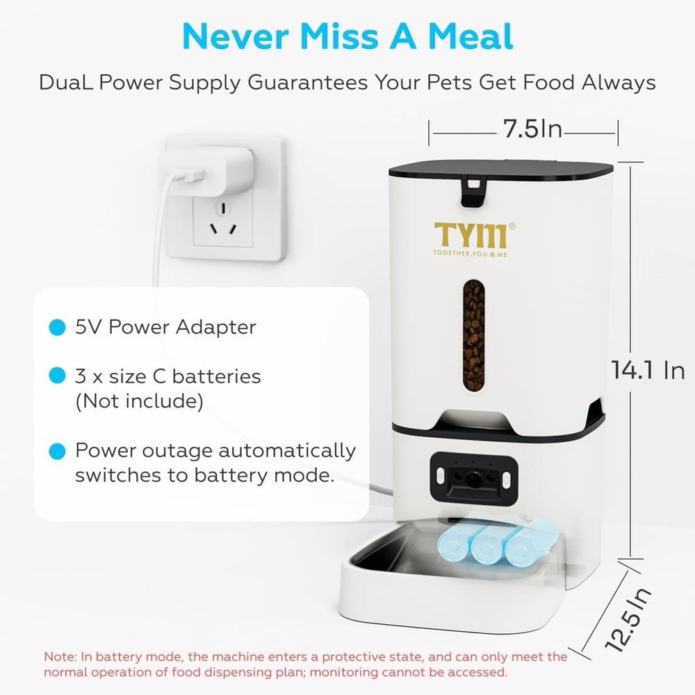 TYM dual power supply with backup battery keeps feeding on schedule