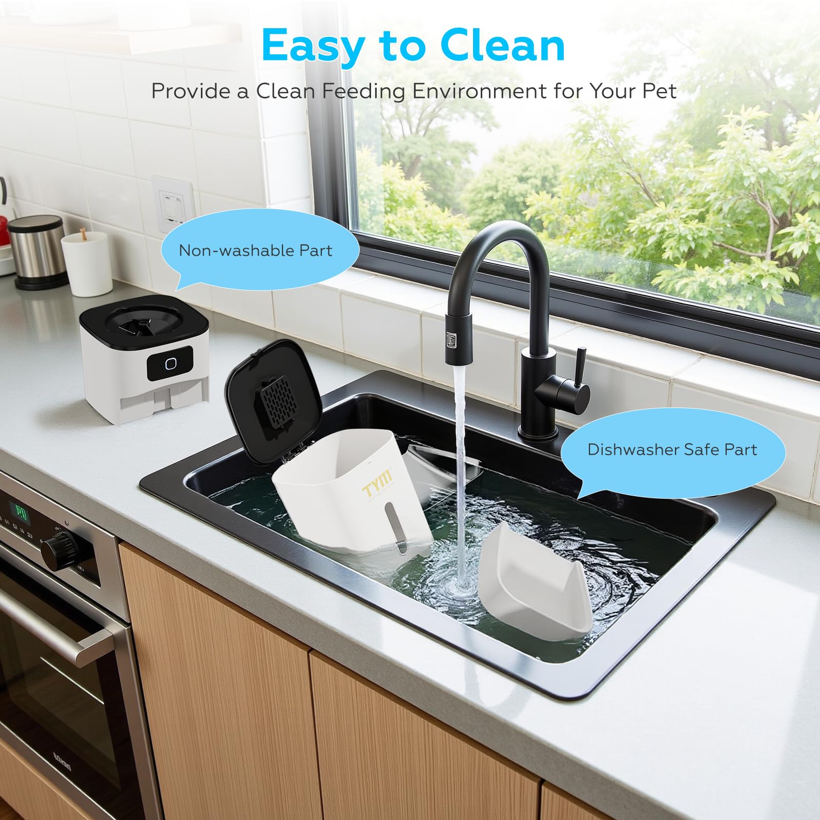 TYM feeder easy-clean design with removable components