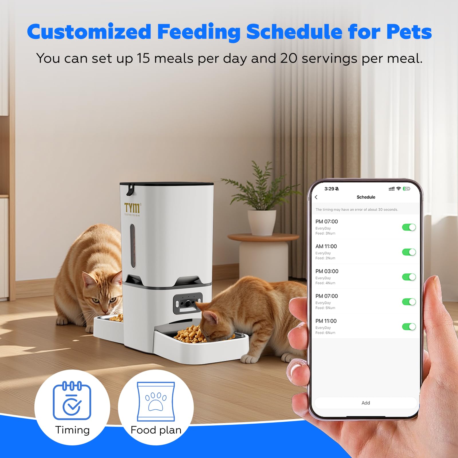TYM slow feeding mode highlights portioned meals for cats