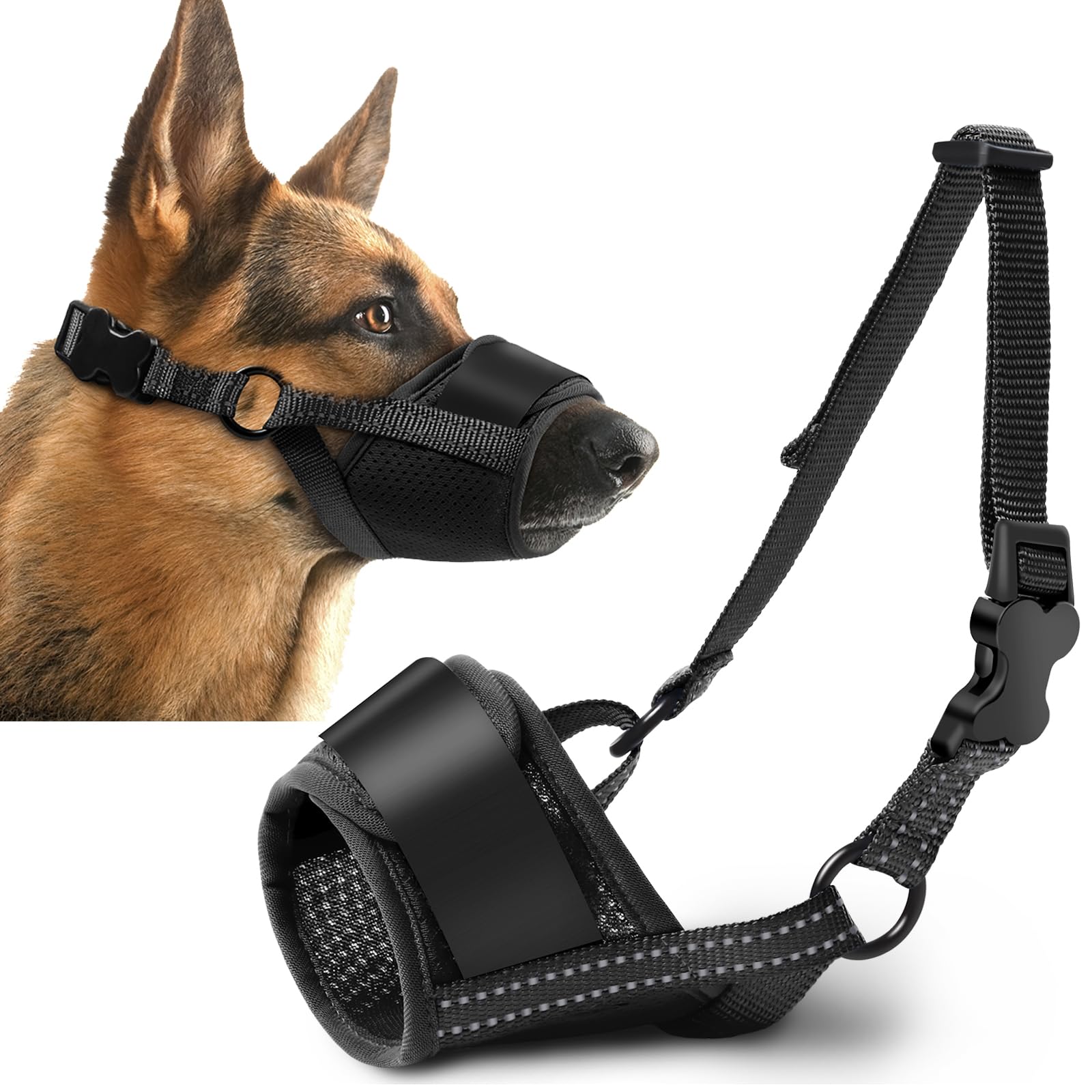 TZBEINN XXL dog muzzle side view shows breathable mesh for comfortable wear.