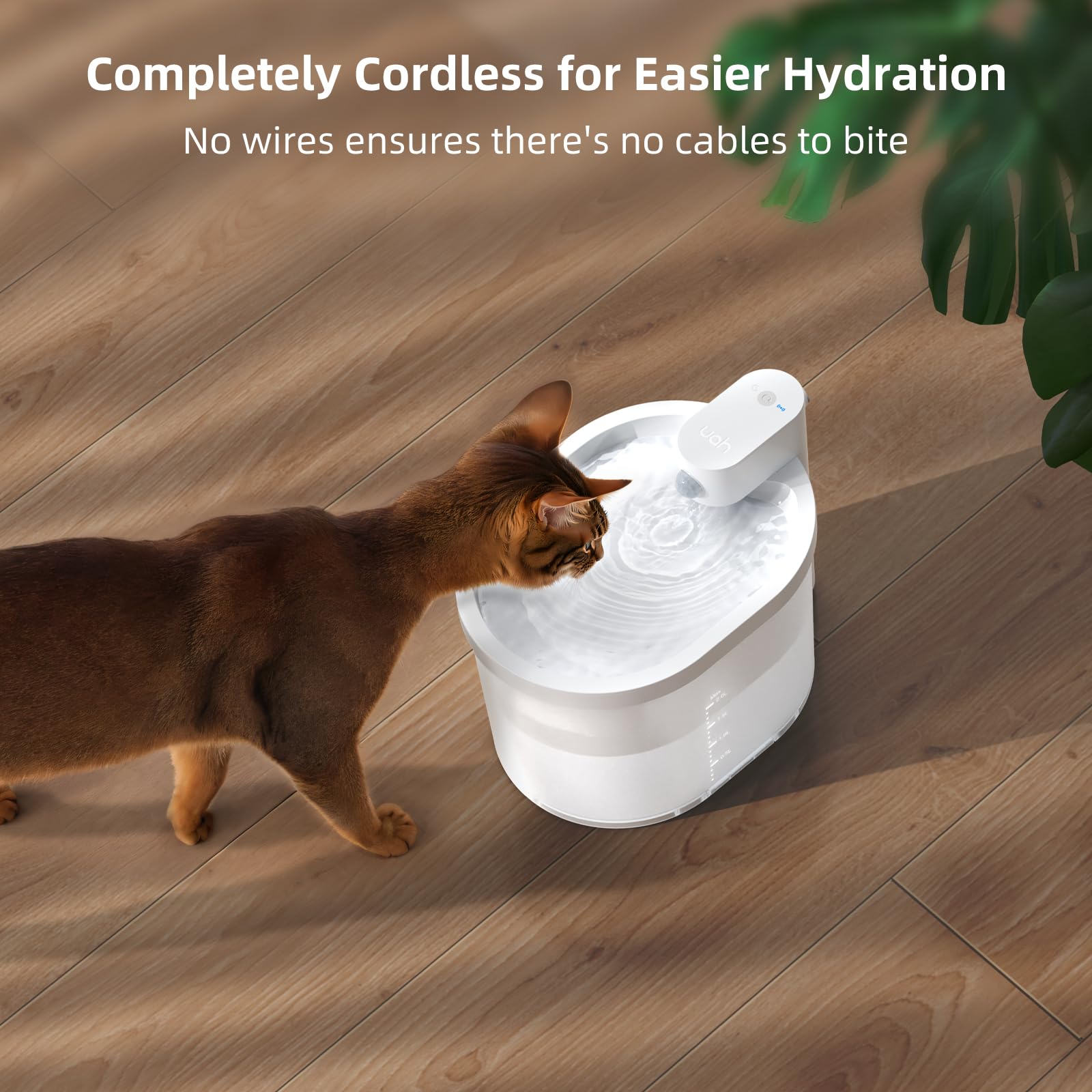 uahpet cat water fountain battery life extends weeks between charges.