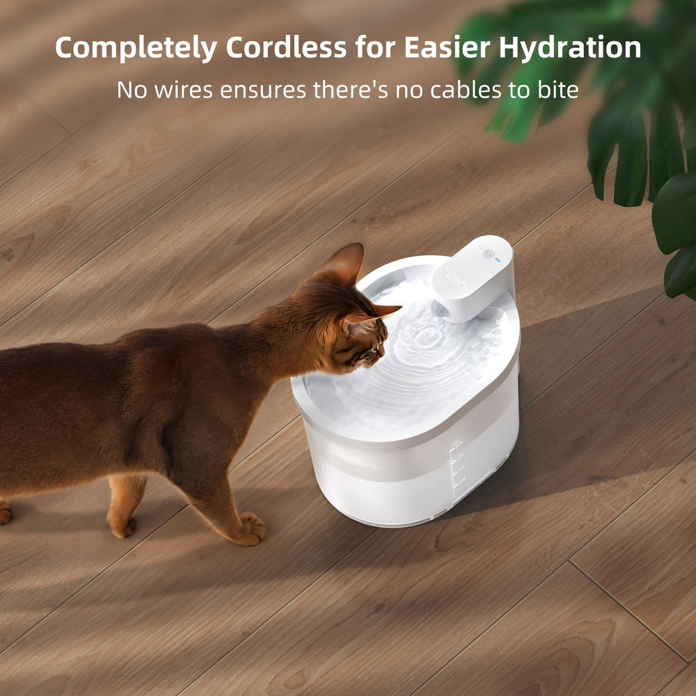 uahpet cat water fountain battery life extends weeks between charges.