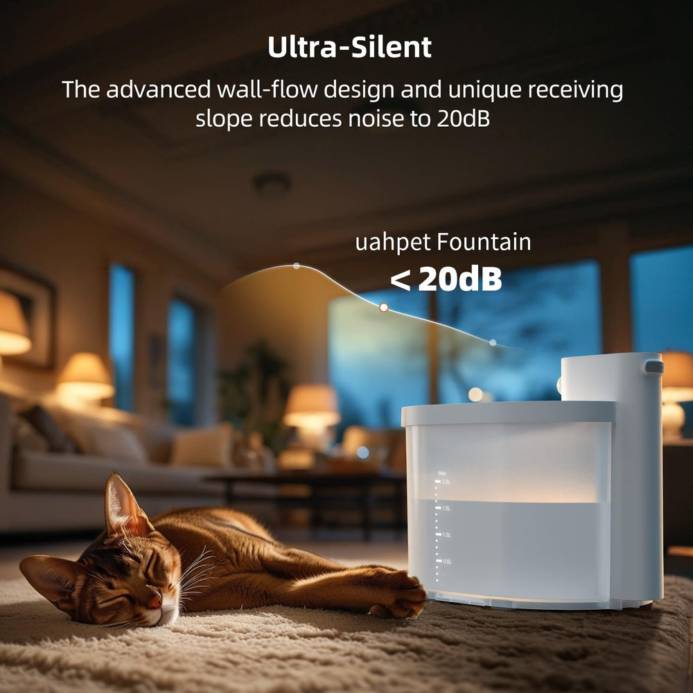 uahpet cat water fountain whisker-friendly edge reduces chin contact during drinking.