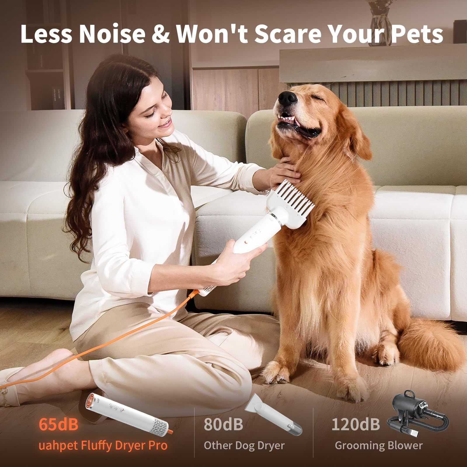 uahpet fluffy dryer pro-ions-170-million-ions demonstrates anti static benefits for silky fur.