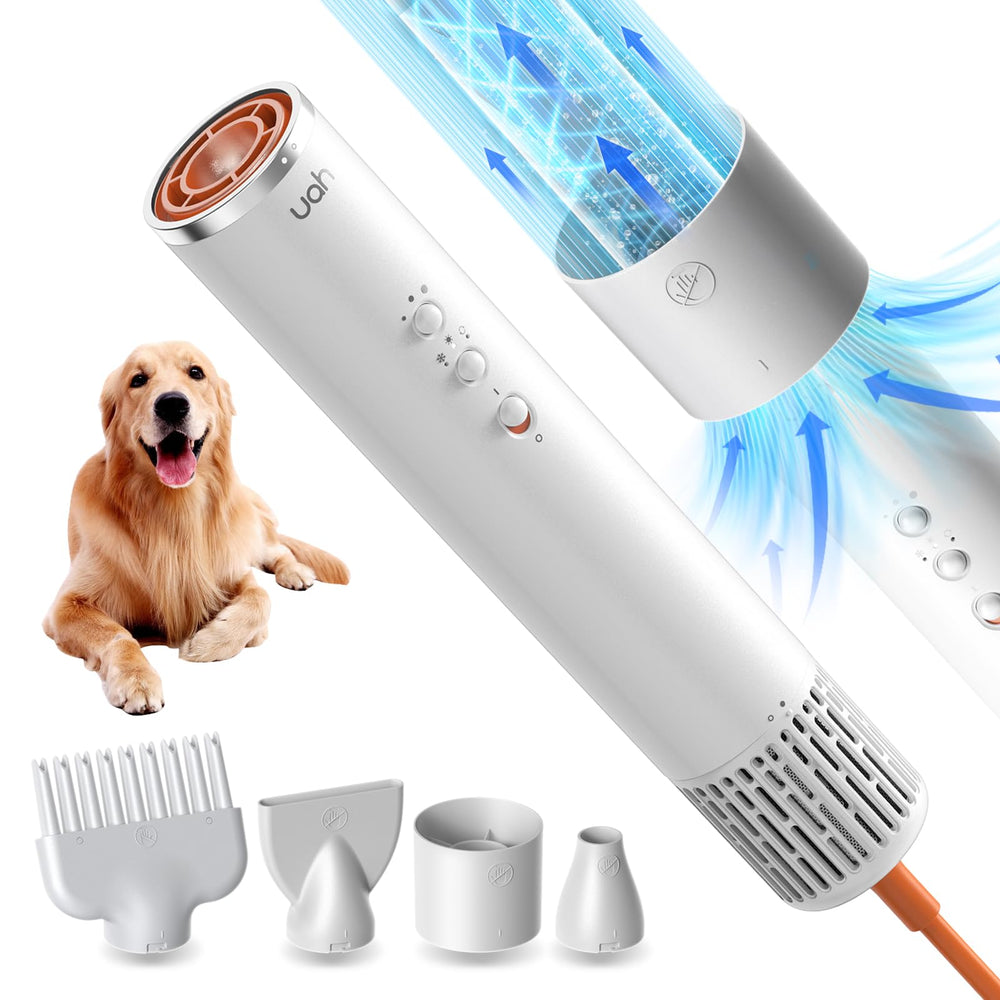 uahpet fluffy dryer pro-dog-coat-beauty shows silky coats after drying sessions.