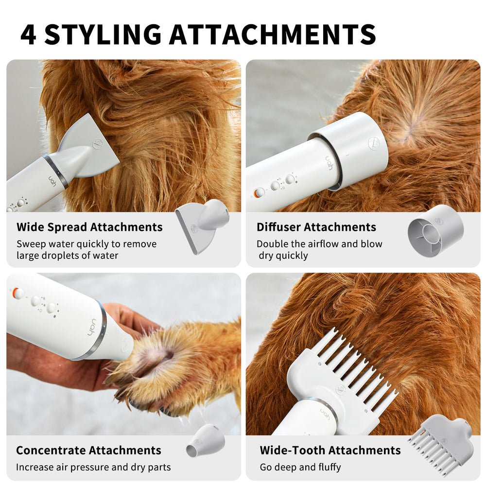 uahpet fluffy dryer pro-travel-camping-use captures versatile pet care on the go.