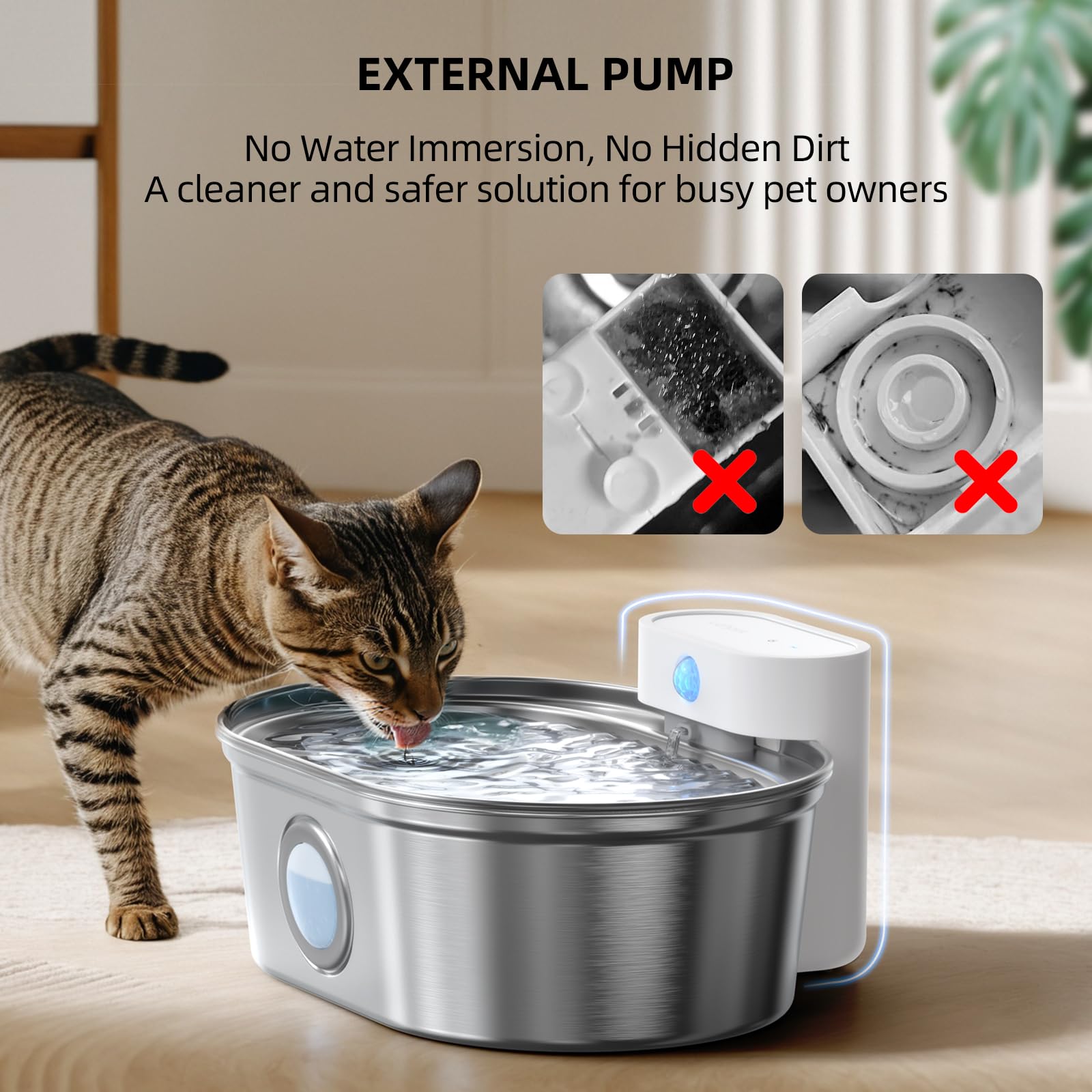 uahpet Wireless Cat Water Fountain motion sensor activates fresh water on approach.