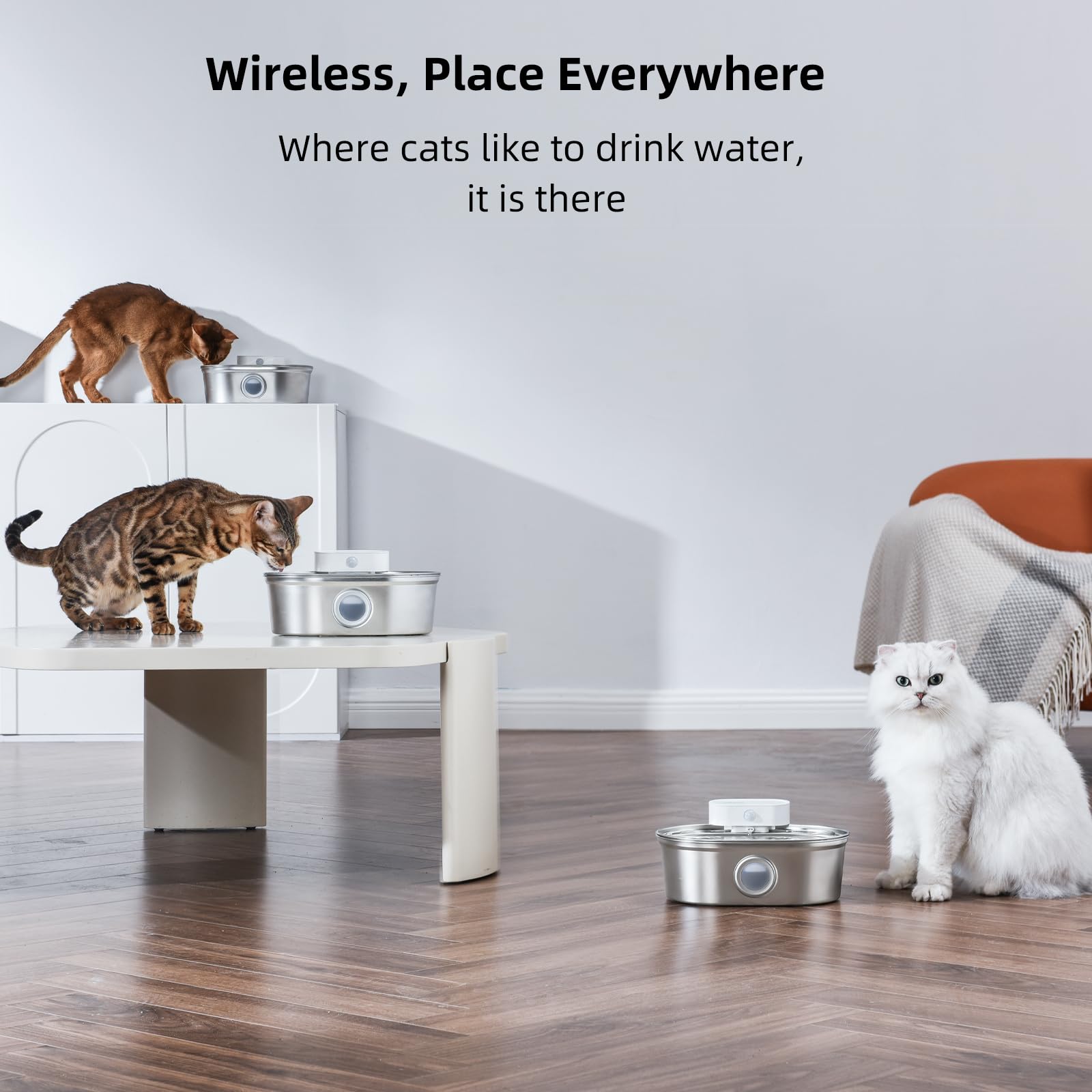 uahpet Wireless Cat Water Fountain water level window closeup for quick hydration checks.