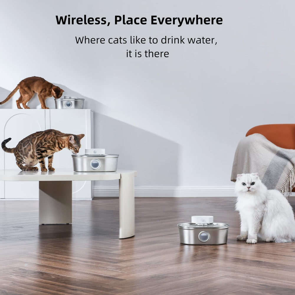 uahpet Wireless Cat Water Fountain water level window closeup for quick hydration checks.