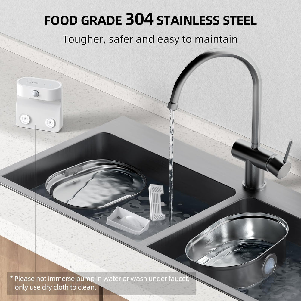 uahpet Wireless Cat Water Fountain wide tray view shows whisker-friendly design.