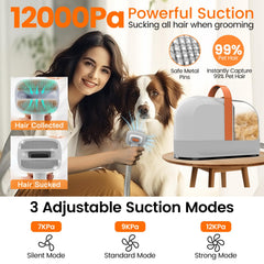 Ubrobo dog grooming vacuum suction head demonstrates strong hair suction for quick cleanup