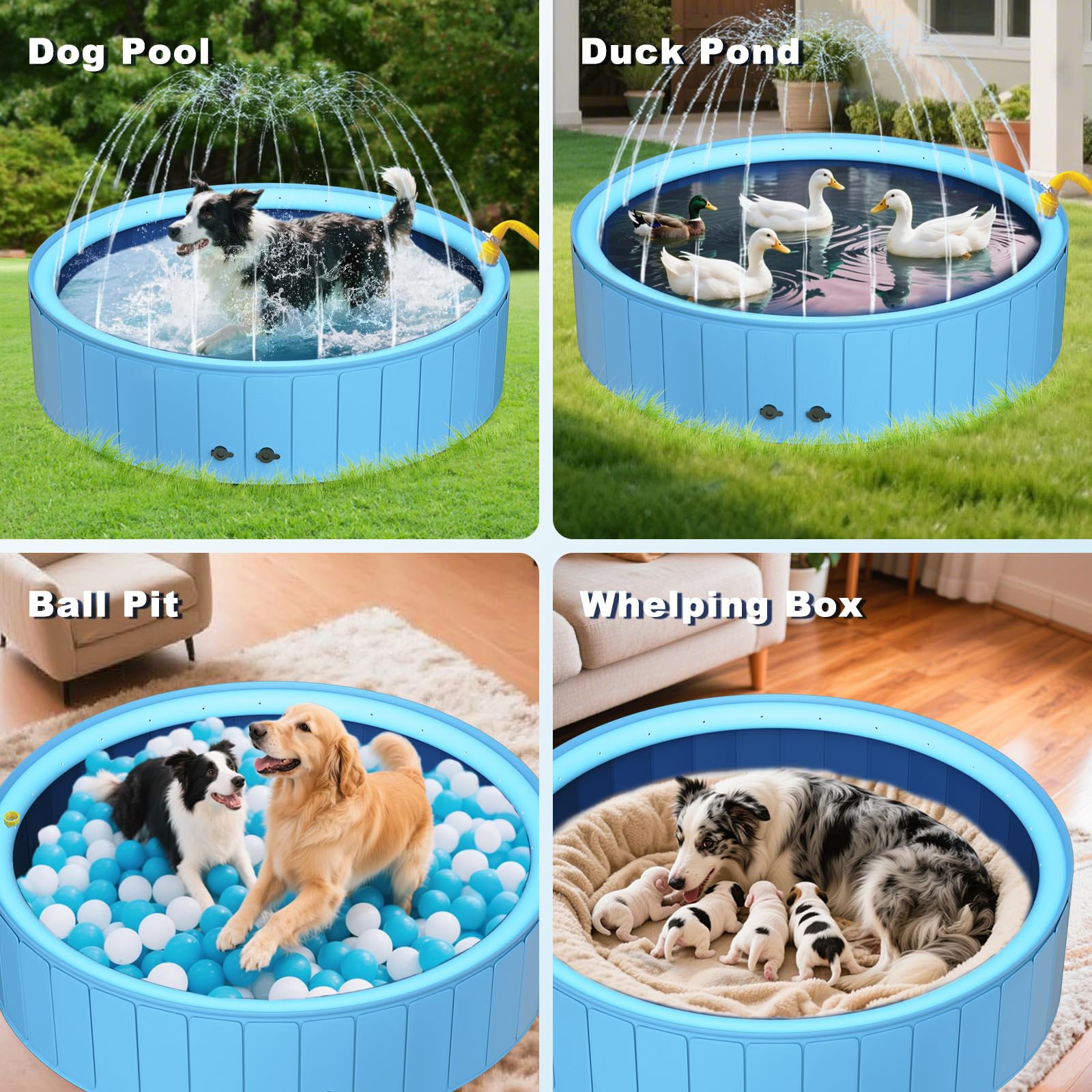 UCCY pool highlights hose attachment for sprinkler mode and cooling fun.