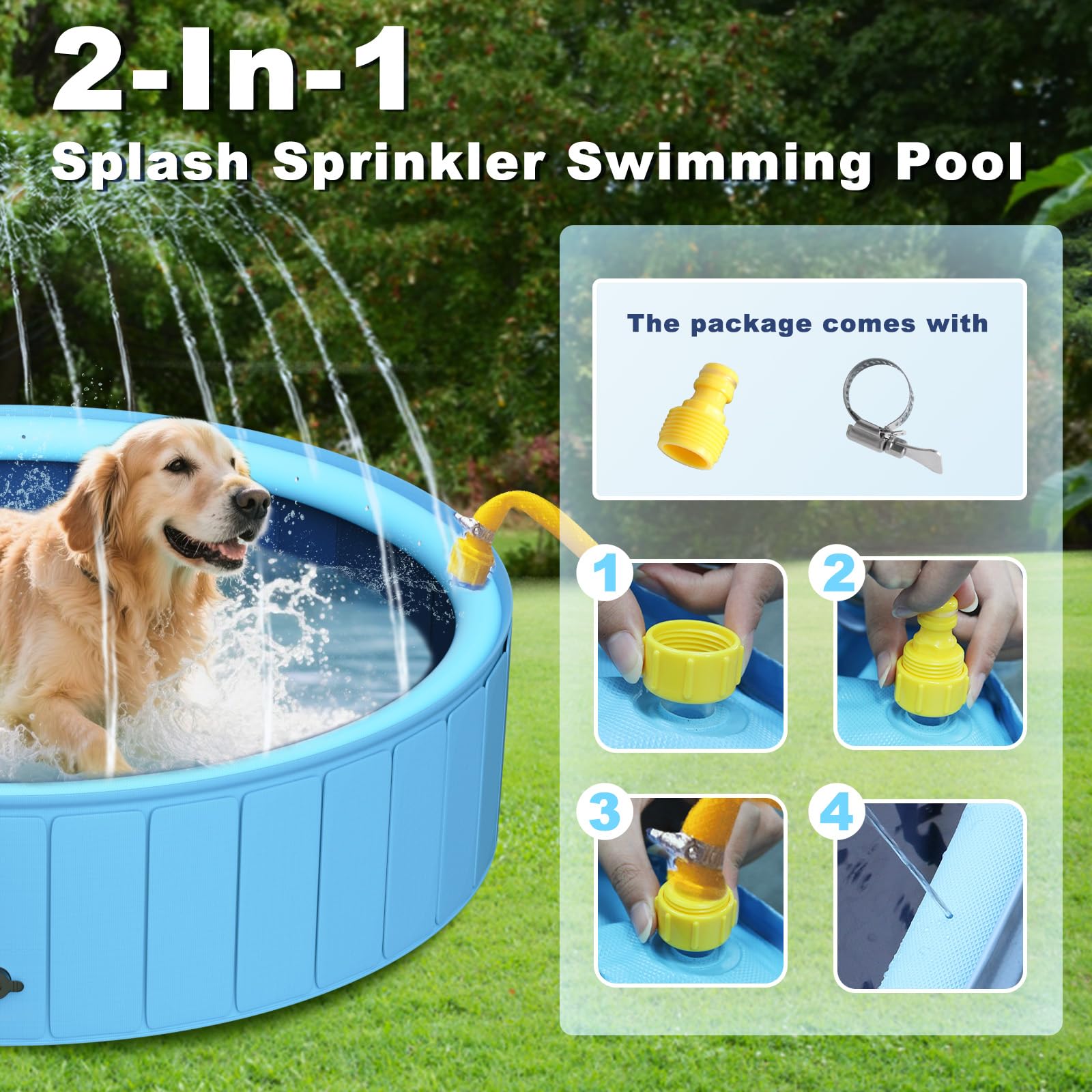 UCCY dog pool with thickened anti-slip bottom for stable bath time.
