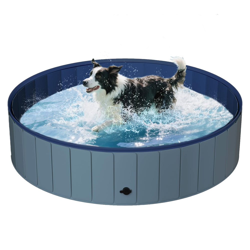 UCCY foldable dog pool folded for compact storage, ideal for travel and small spaces.