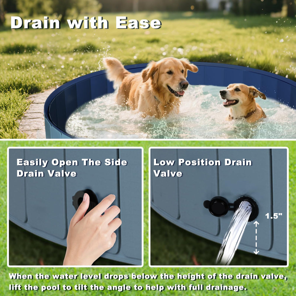 UCCY foldable dog pool XXL side view emphasizes a sturdy frame for stable outdoor baths