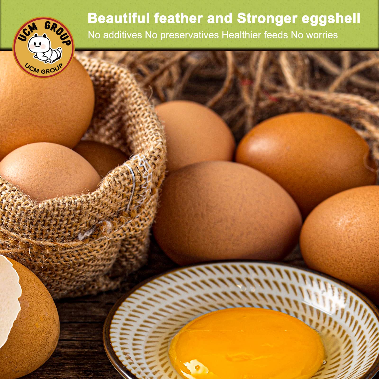 UCM Group 5lb dried BSFL dust-free-form image emphasizes convenient, clean storage and handling