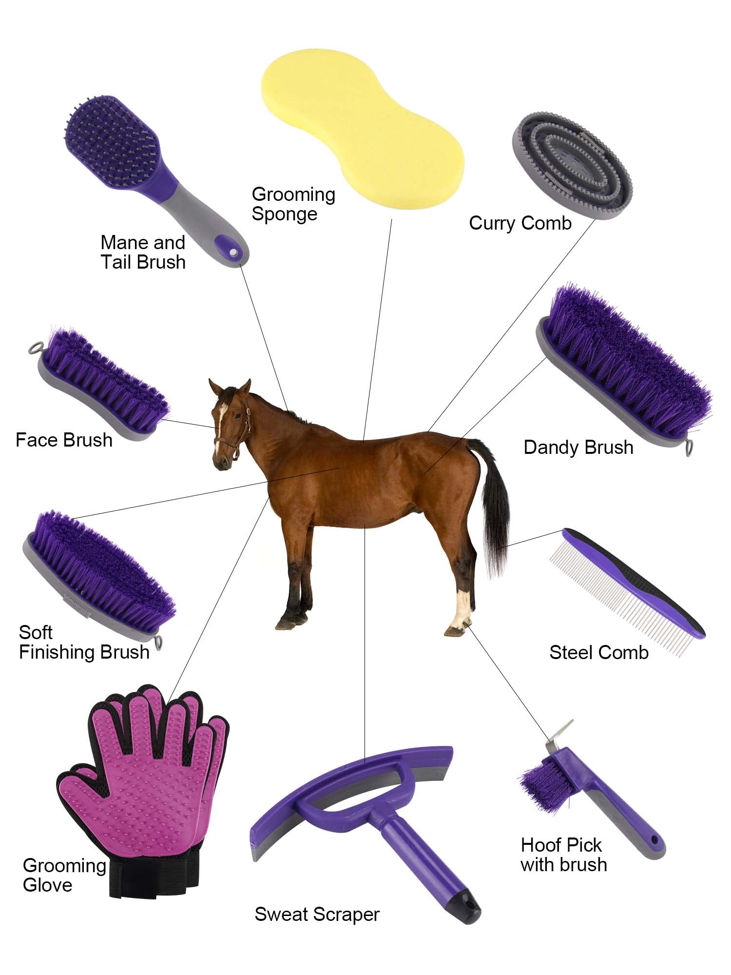 Ueemph horse grooming kit mane and tail brush detangles and shines.