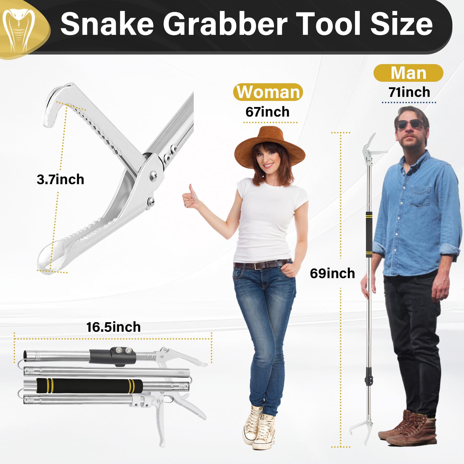 UEGHNS snake grabber tool jaws wide opening for secure grip from 1.4 to 3.7 inches.