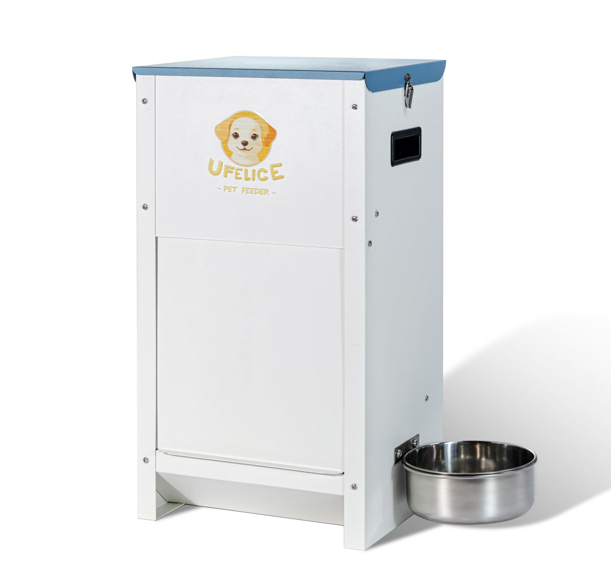 UFelice dog feeder shows 25lbs capacity for outdoor use and long intervals.