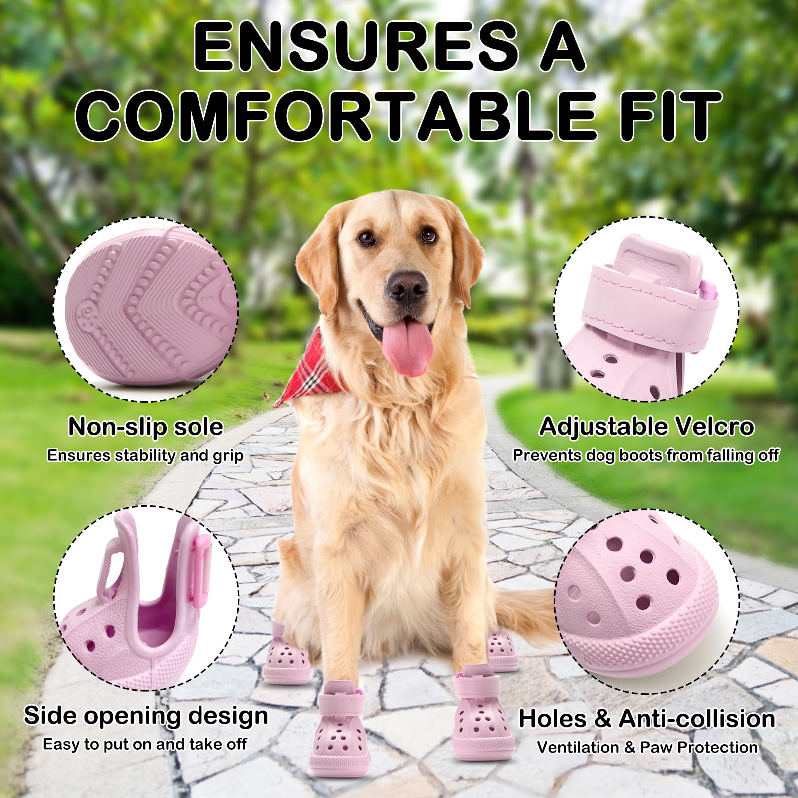 UGRASEA dog shoes pink side view highlighting adjustable fit