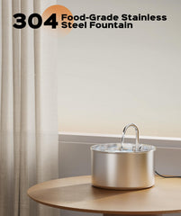 UIOOQ stainless steel cat water fountain with 74oz capacity displayed clearly