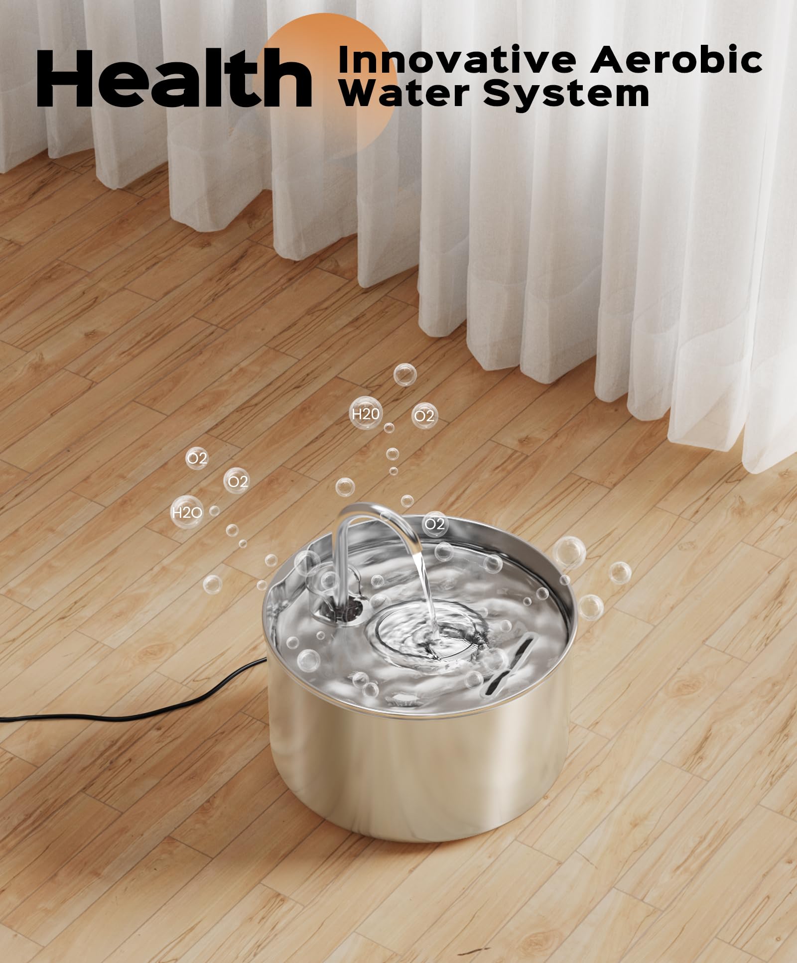 UIOOQ stainless steel cat water fountain flowing water scene shows continuous hydration appeal