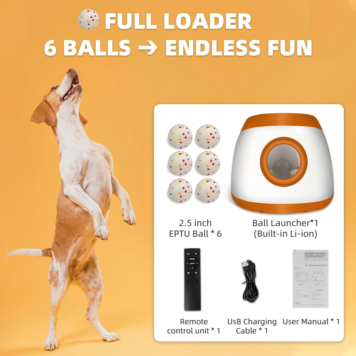 UJQW AutoDog Launcher easy-clean balls for quick cleanup after play