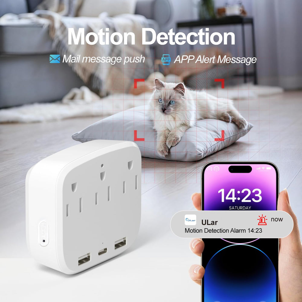 ULar 4K outlet camera motion detection highlights rooms with adjustable sensitivity