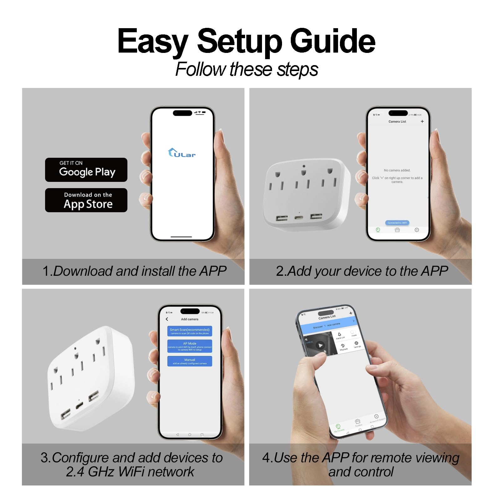 ULar 4K outlet camera USB-C and USB-A ports support multi-device charging