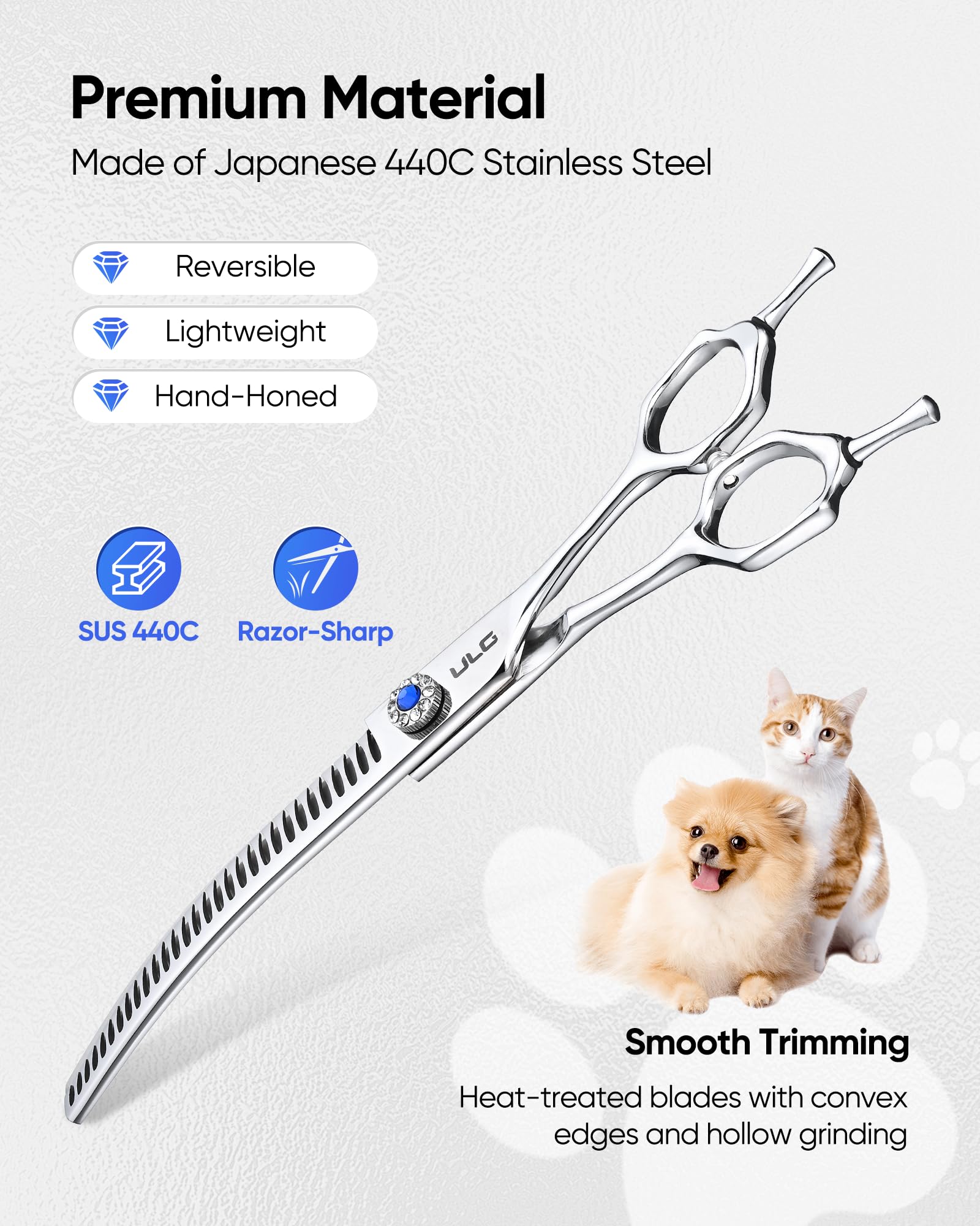 ULG 7.0 curved dog grooming shears adjustable tension screw for control