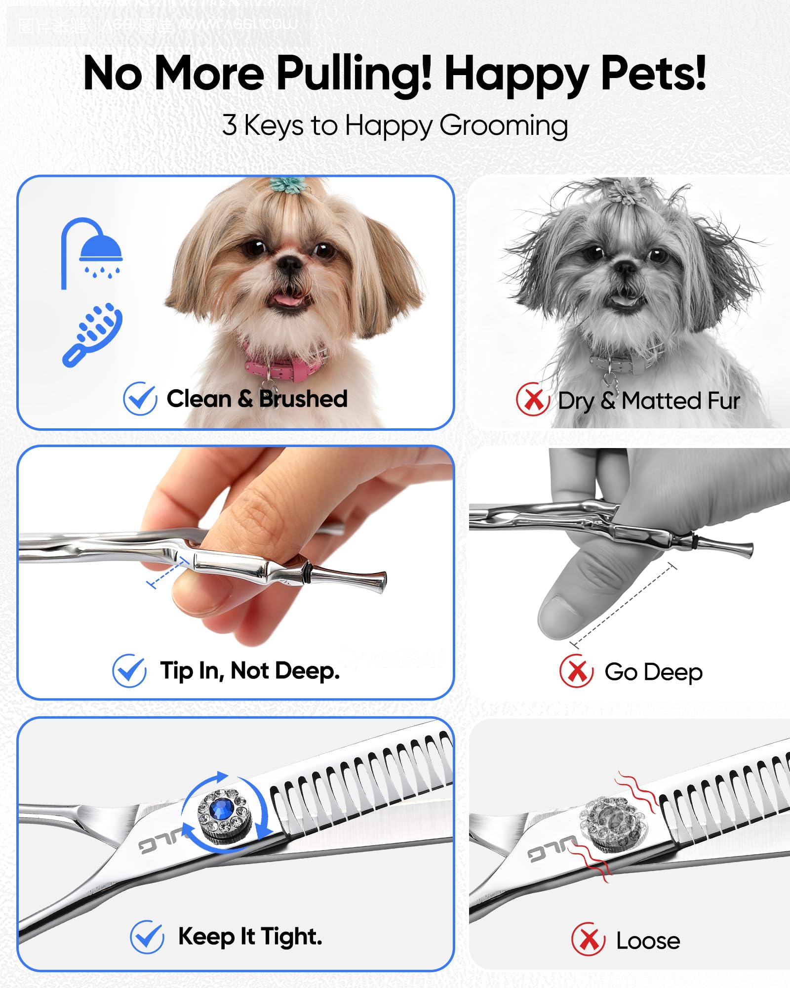 ULG 7.0 curved dog grooming shears ergonomic handle for comfort