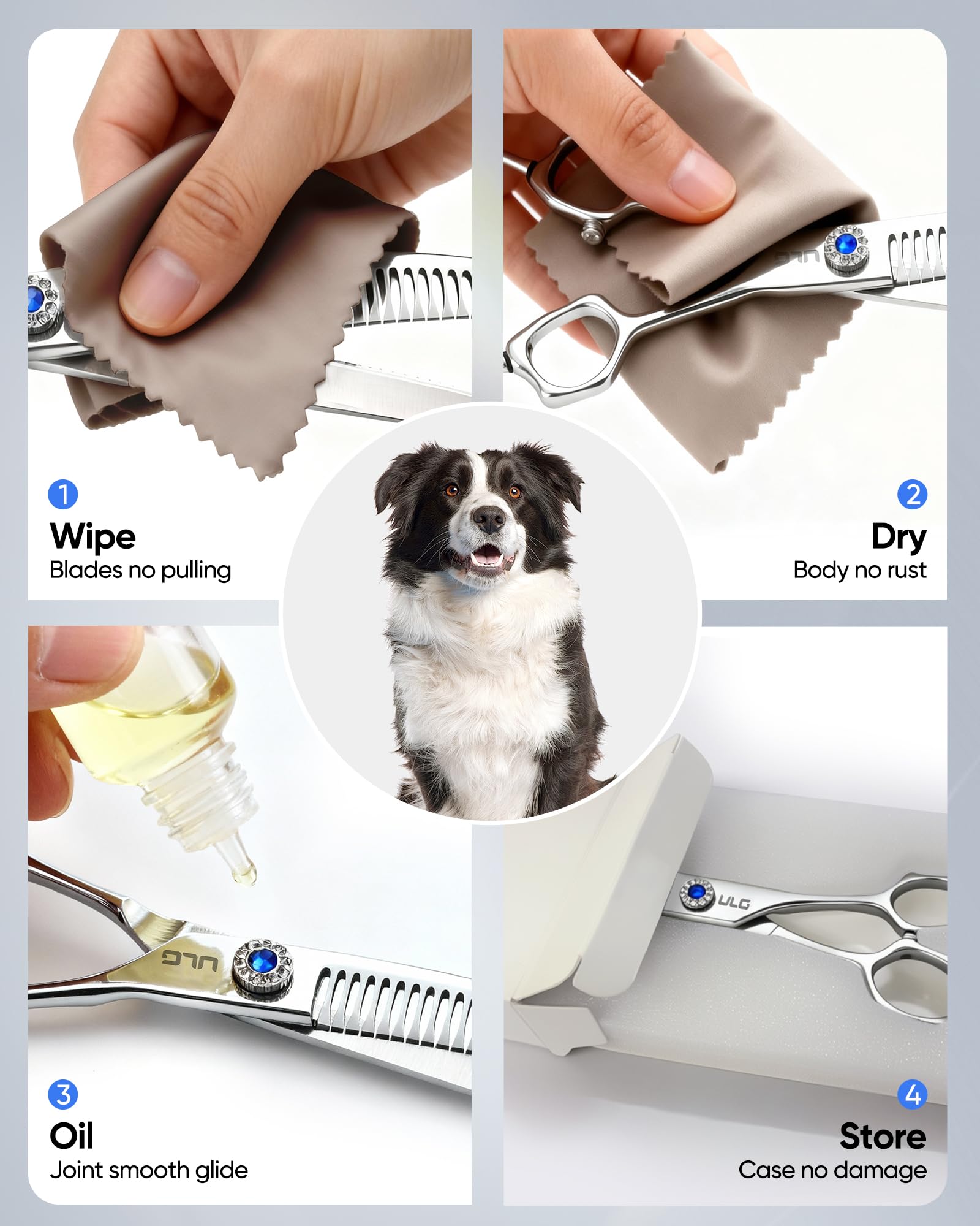 ULG 7.0 curved dog grooming shears quiet operation with noise reduction pad