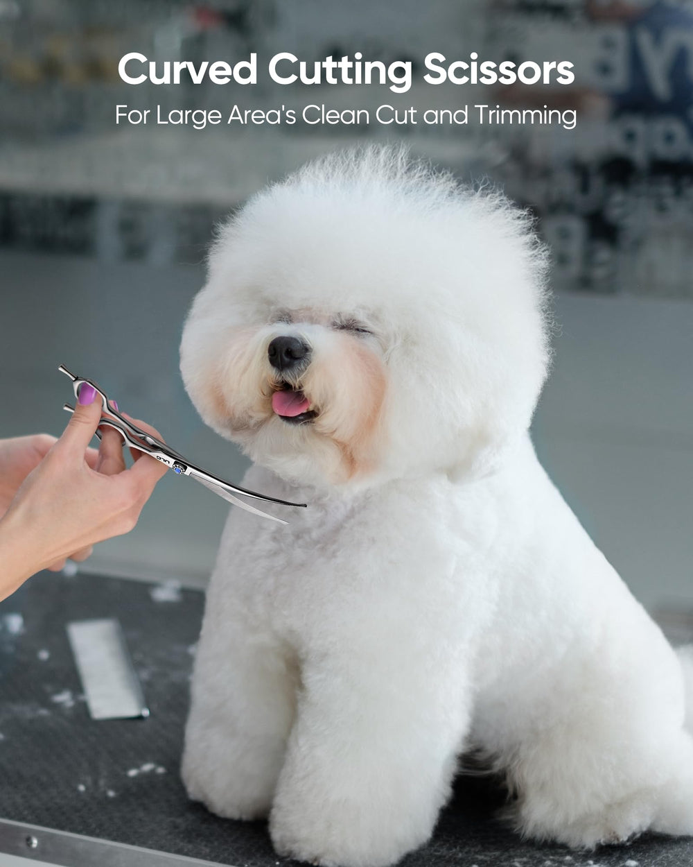 ULG curved dog shears showing 440C stainless steel construction.