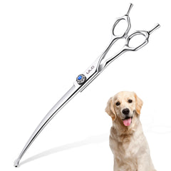 ULG curved dog shears 7-inch blade close-up for precise trimming.