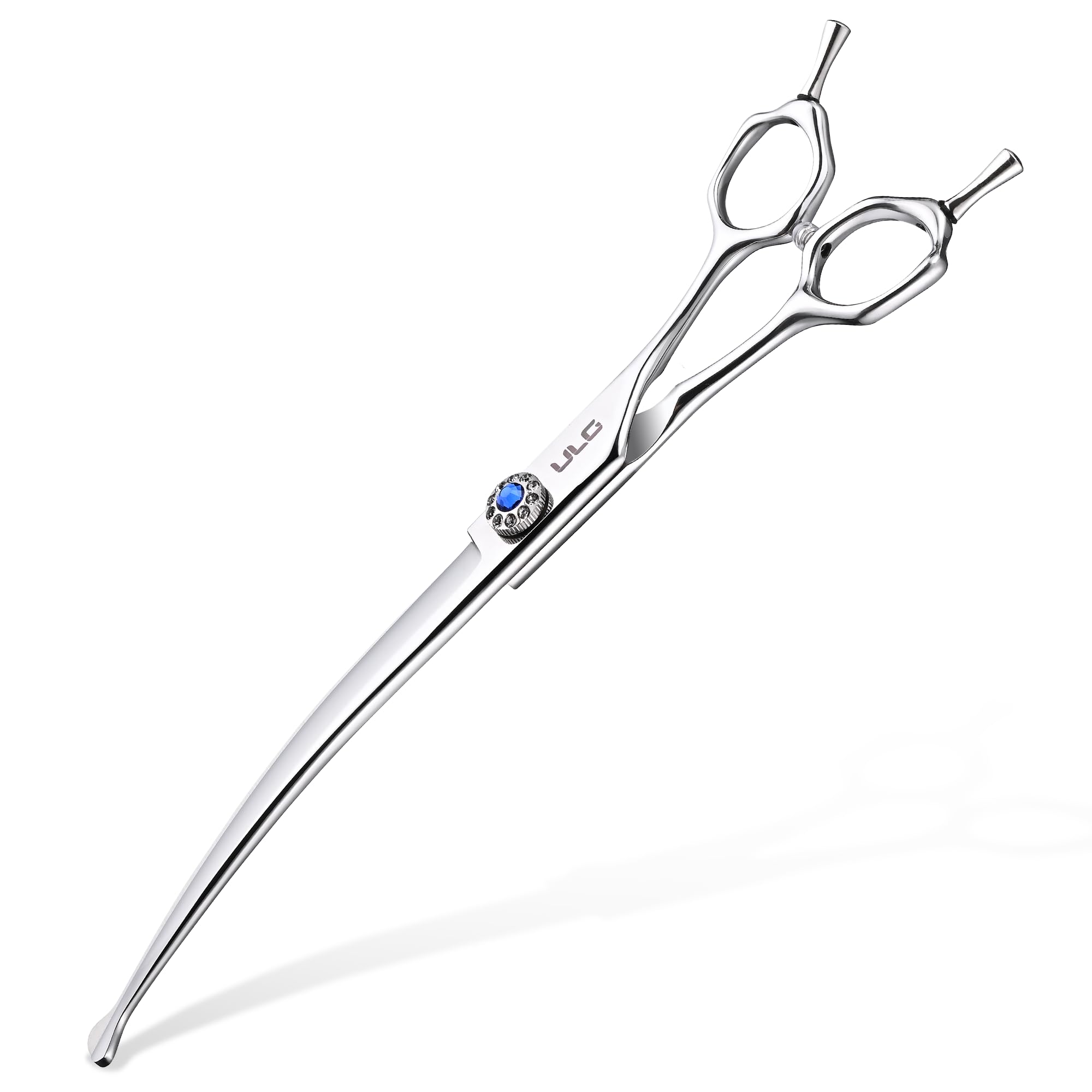 ULG curved dog shears detail for ear and paw trimming.