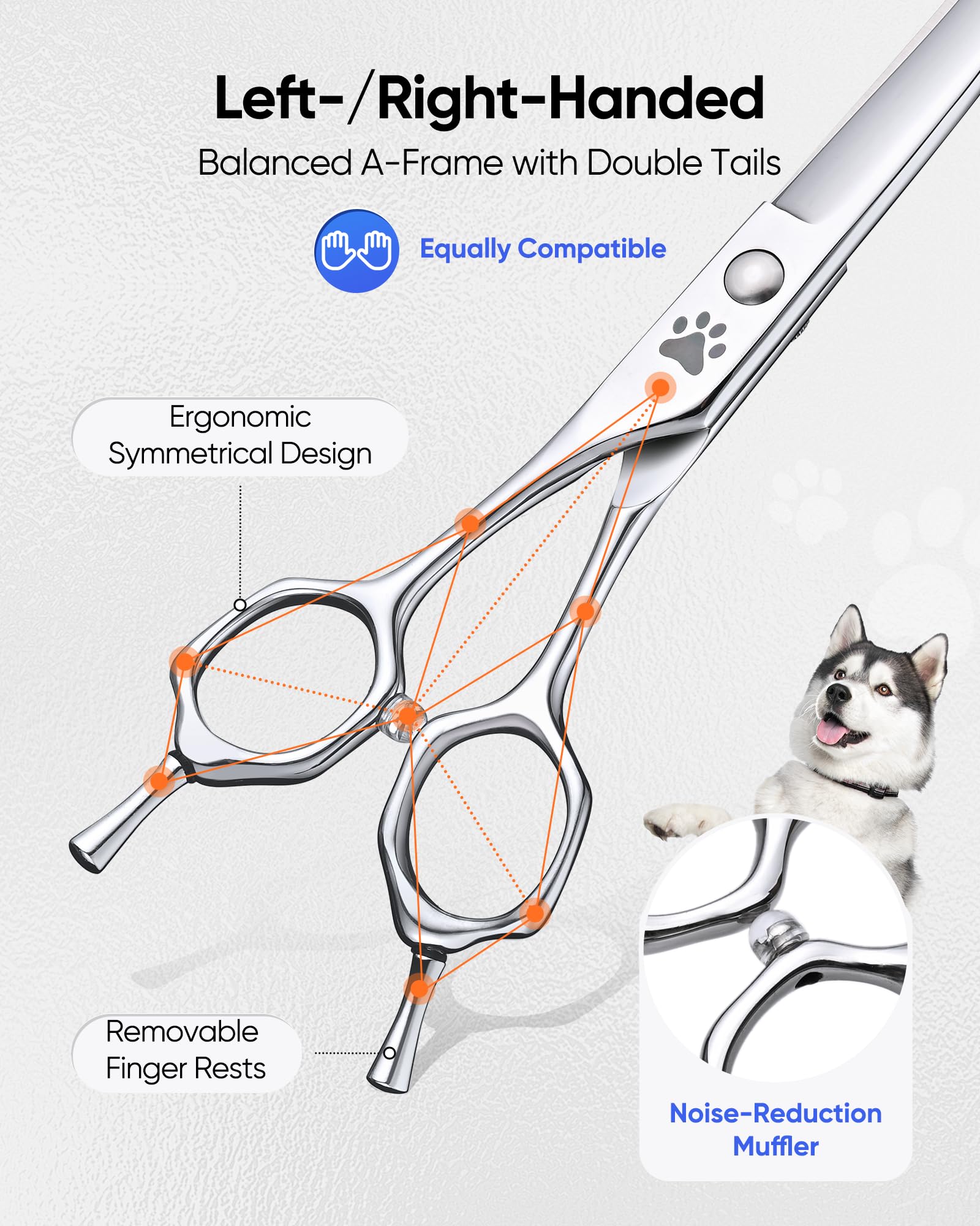 ULG curved dog shears pictured in hand emphasize lightweight ergonomic grip.