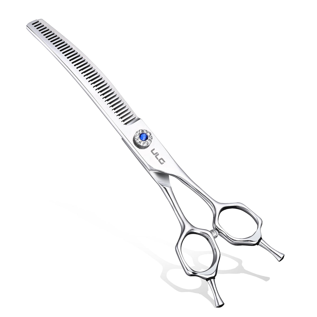 ULG dog grooming scissors 40-tooth curve close-up showing thinning precision