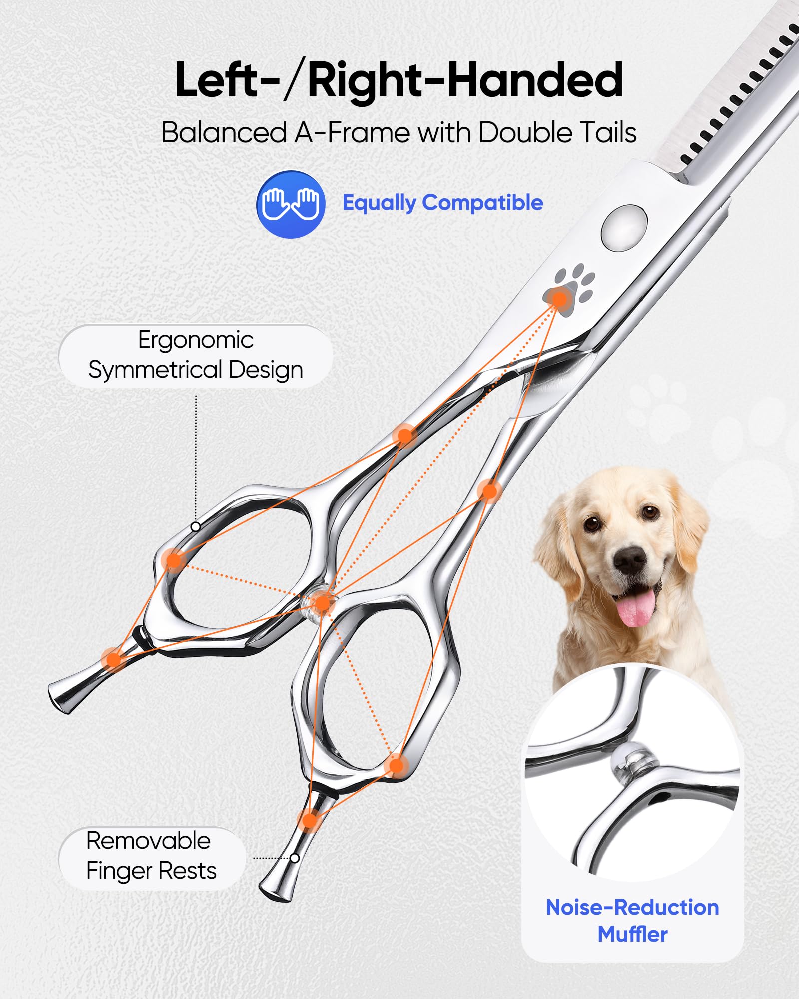 ULG dog grooming scissors left-right handed design with ergonomic grip