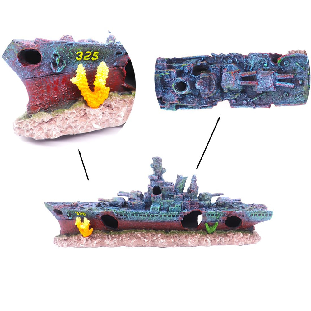 Ulifery shipwreck decor fits 55-75 gallon tanks while offering hiding spaces