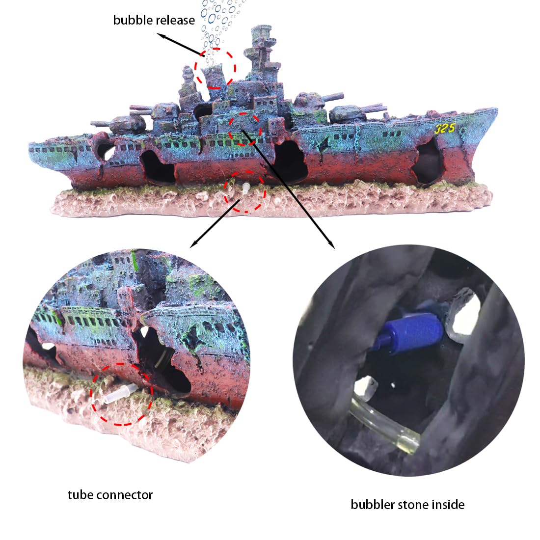 Ulifery sunken pirate ship features bright detailing for engaging aquascapes