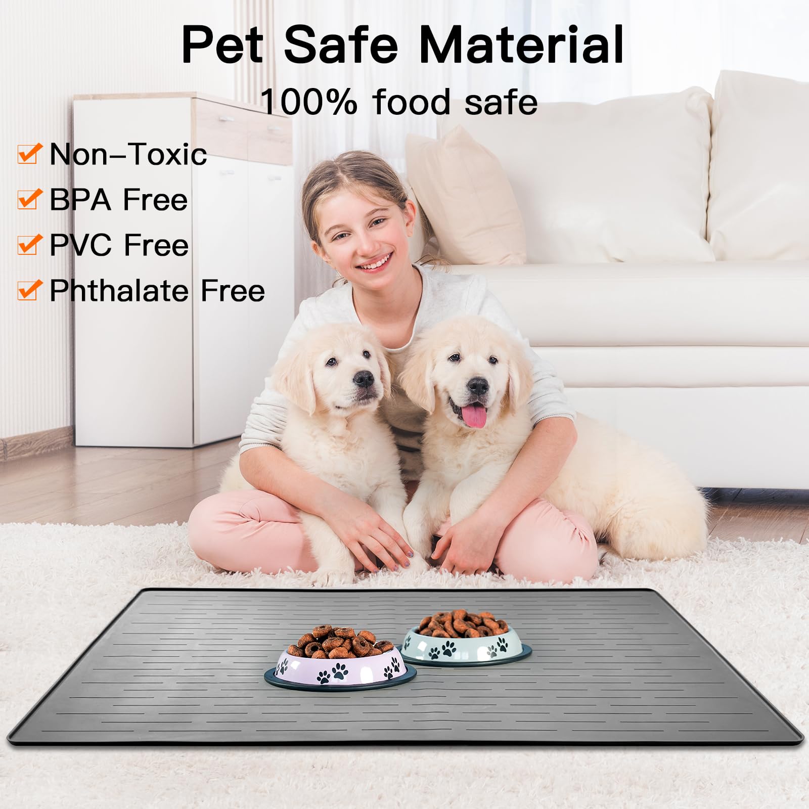 Ultibe anti-slip bottom pet mat grips bowls and floors for steadier feeding.