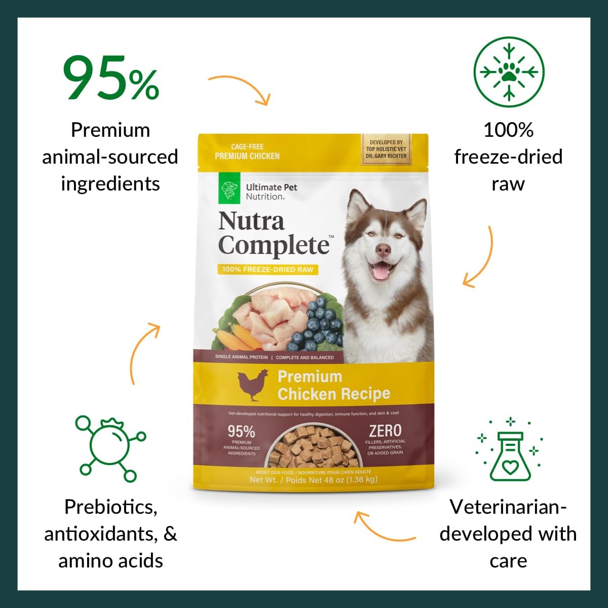 Nutra Complete freeze-dried chicken bites show convenient protein source.