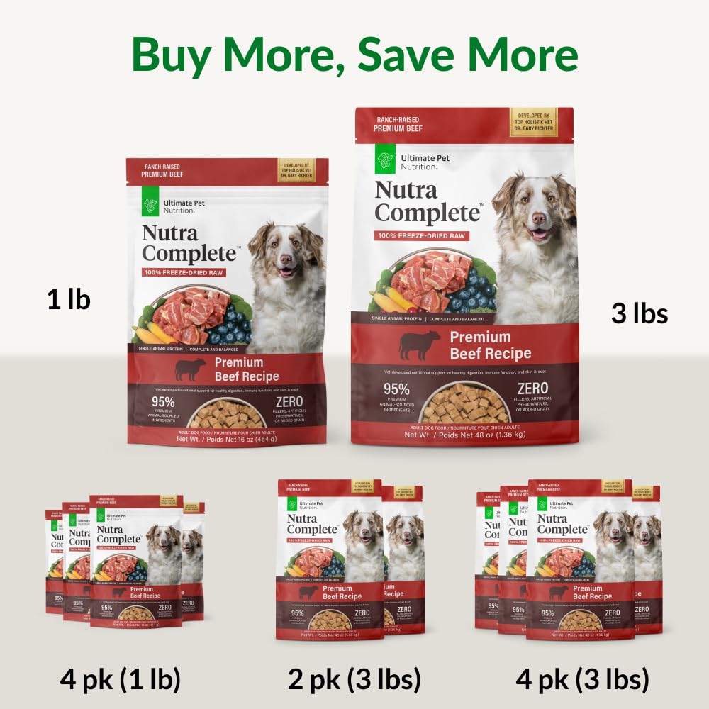 Ultimate Pet Nutrition Nutra Complete 1lb bag, about 7 cups for easy portioning.
