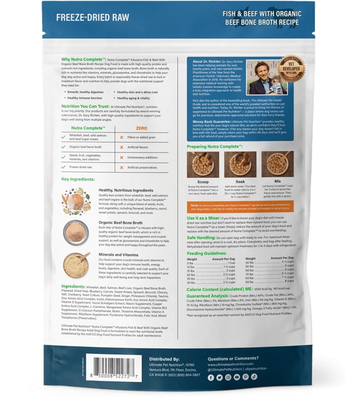 ULTIMATE PET NUTRITION Nutra Complete antioxidants and amino acids symbol emphasize vitality for aging dogs