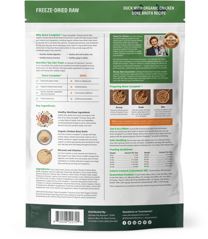 ULTIMATE PET NUTRITION Nutra Complete bone broth duck vitality scene.