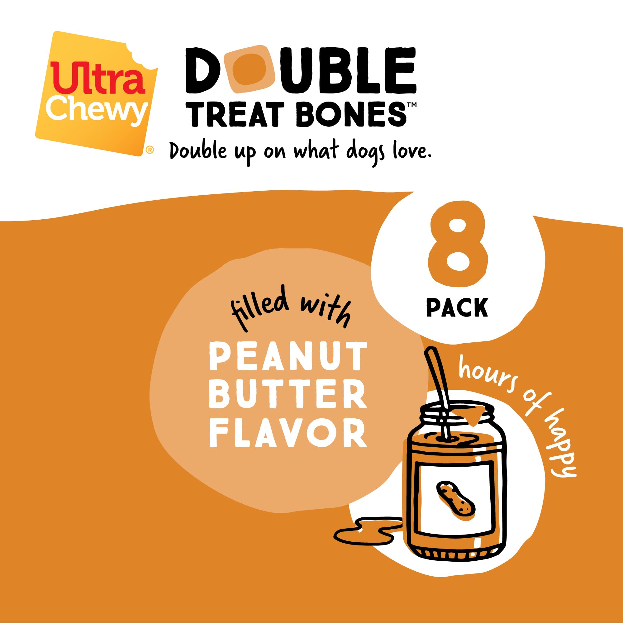 Ultra Chewy Double Treat Bones digestible formula shown as rawhide-free option for daily chewing