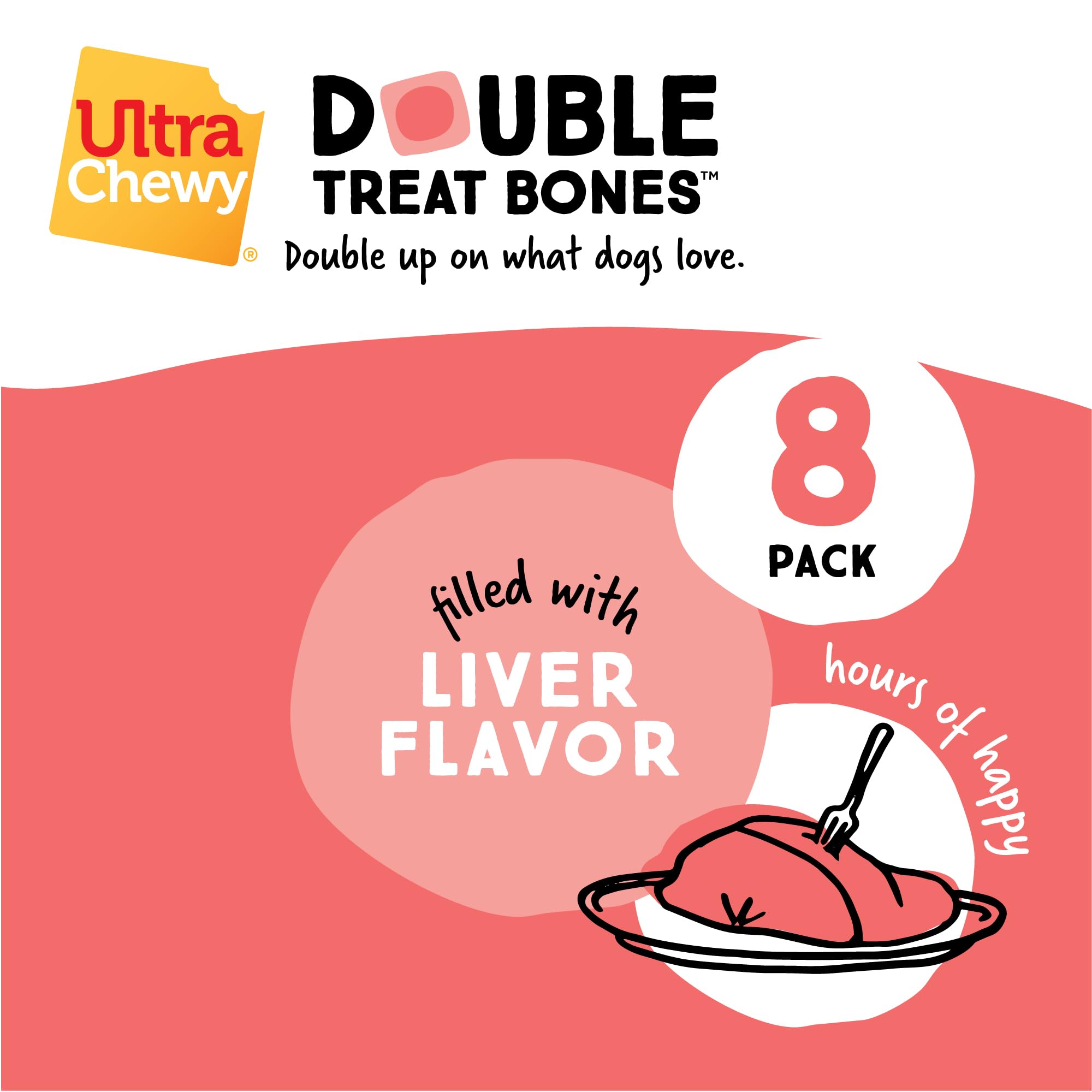 Ultra Chewy Double Treat Bones two value packs on shelf, signaling great value.