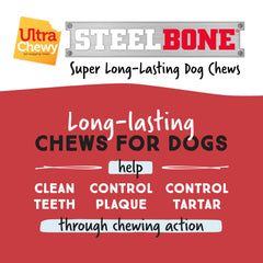 Ultra Chewy steel bones large beef chew in motion shows durable engagement for aggressive chewers
